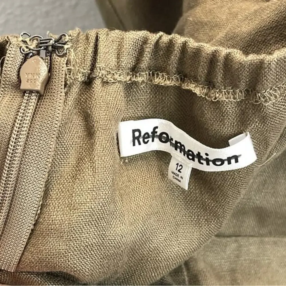 Reformation Autumn Linen Jumpsuit‎ Taupe Biball Open Back